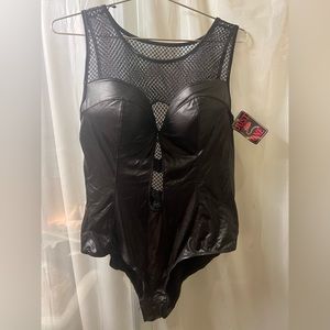 Black faux leather bodysuit